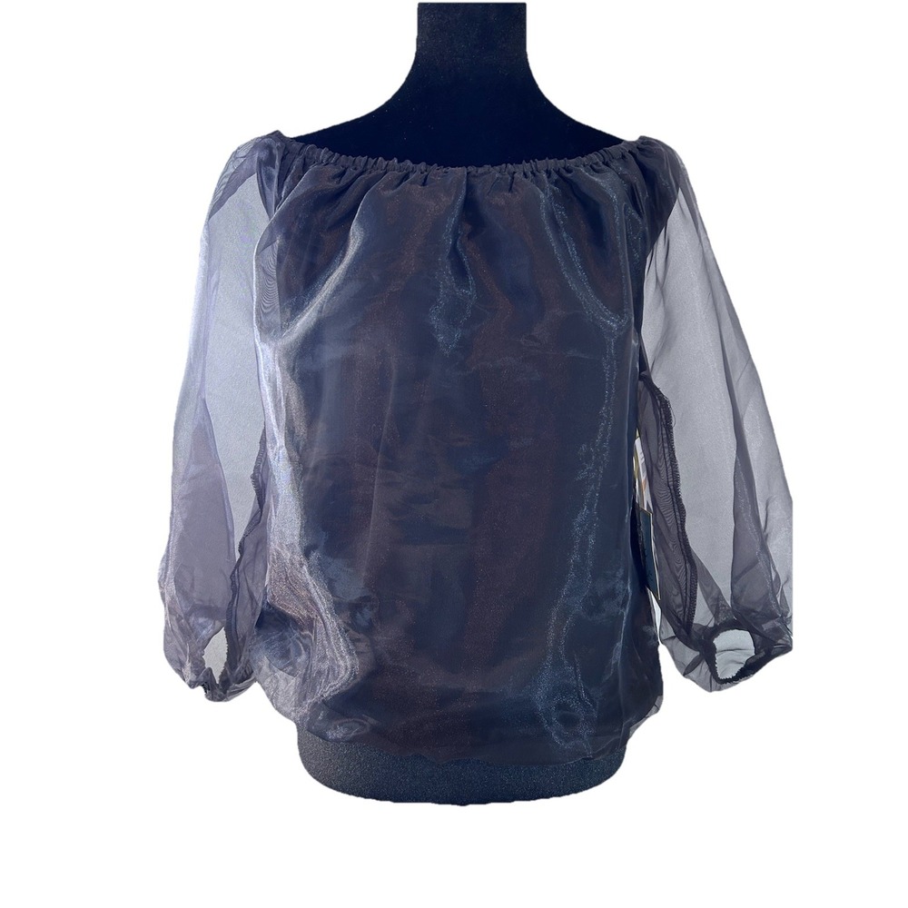 CeCe Women's Black Blouse Balloon Sleeves Small NEW w/Free Gift Necklace Set